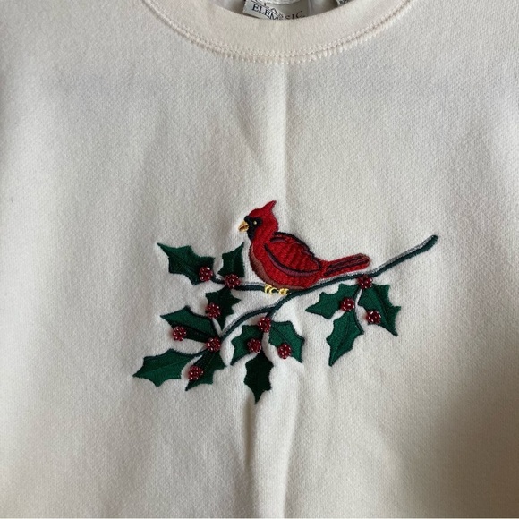 Classic Elements Holiday Christmas Embroidered Cardinal and Mistletoe Sweatshirt - Picture 2 of 9